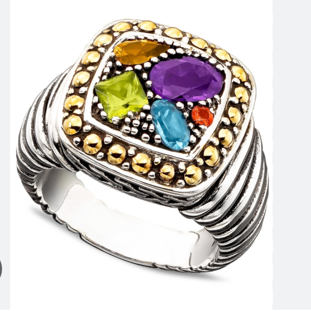 Balissima by EFFY® Multistone Square Ring in 18k Gold and Sterling